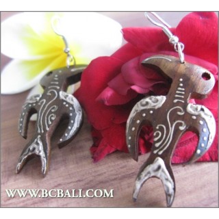 Woman Earrings Carving Wood Painting Bali